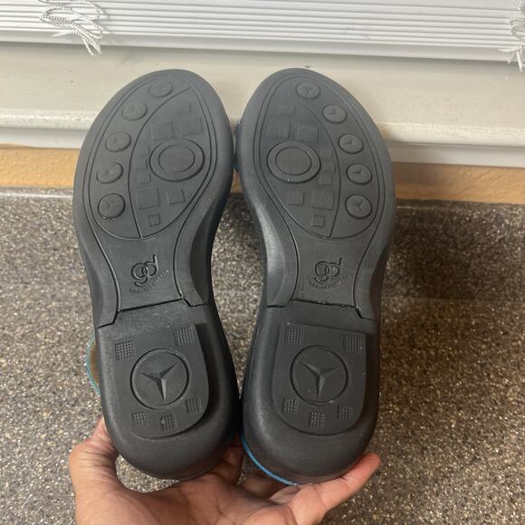 Gravity Defyer Sandals Blue Womens 7M Textured Leather Ankle Strap Open Toe Snap - Picture 10 of 11